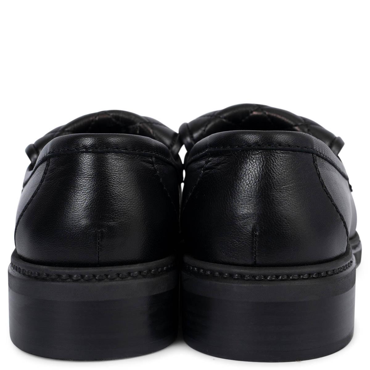 CHANEL black leather REV TURNLOCK Loafers Shoes 39 1