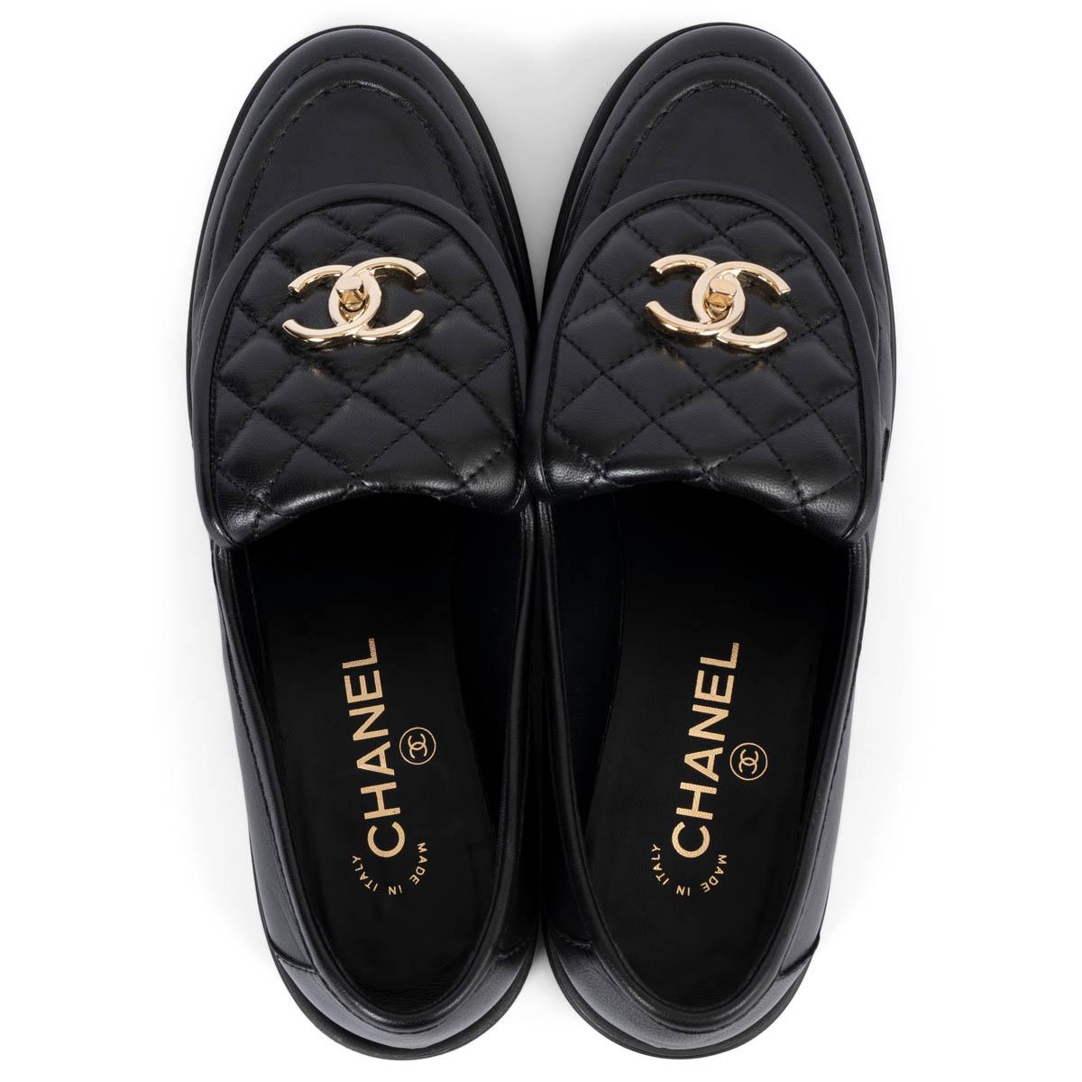 CHANEL black leather REV TURNLOCK Loafers Shoes 39 2