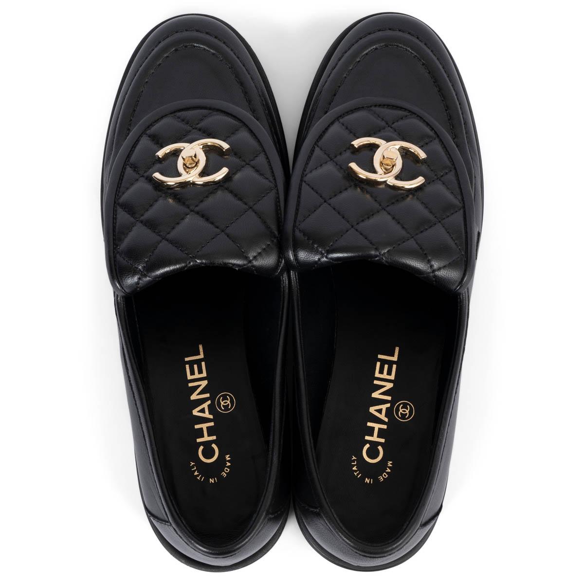 CHANEL black leather REV TURNLOCK Loafers Shoes 39 For Sale 1