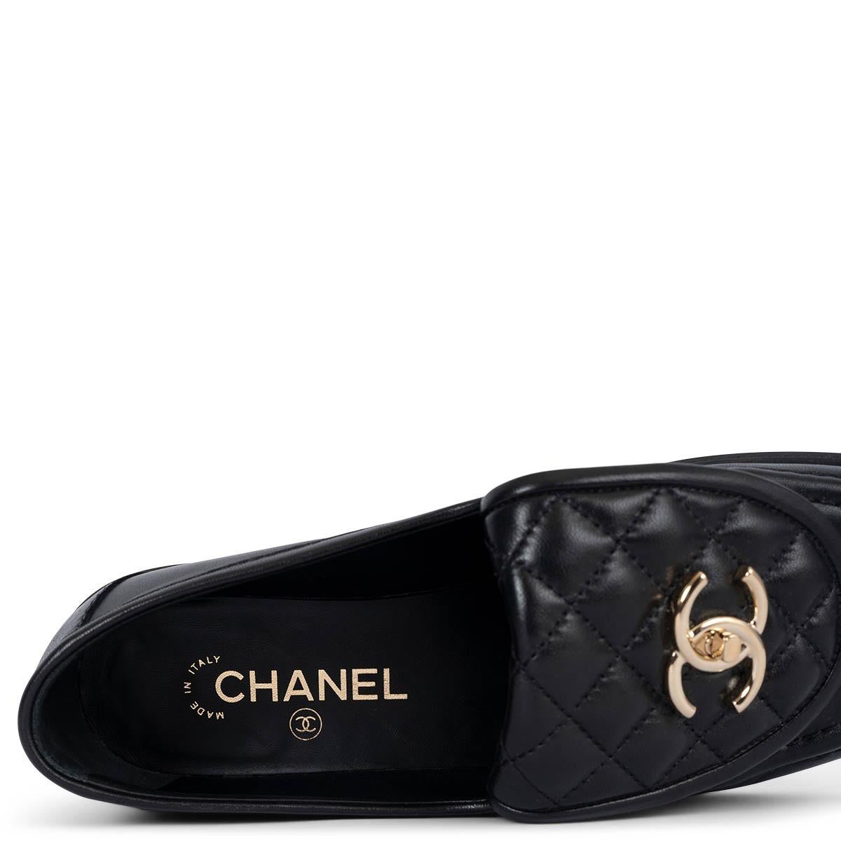 CHANEL black leather REV TURNLOCK Loafers Shoes 39 3