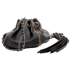 Chanel Black Leather Reversible Pouchette with Tassel