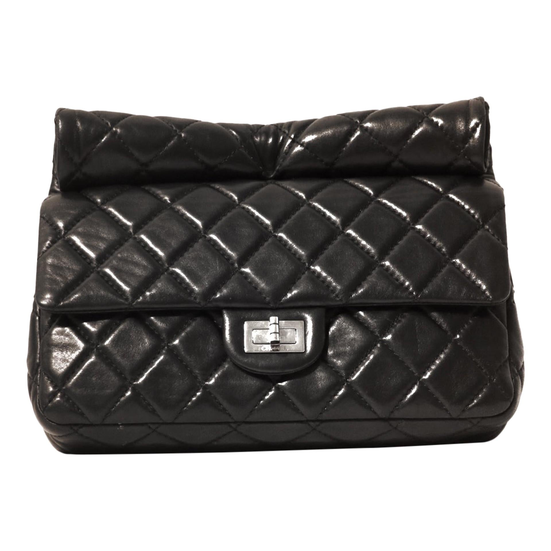Chanel Black Leather Roll Handle Reissue Clutch