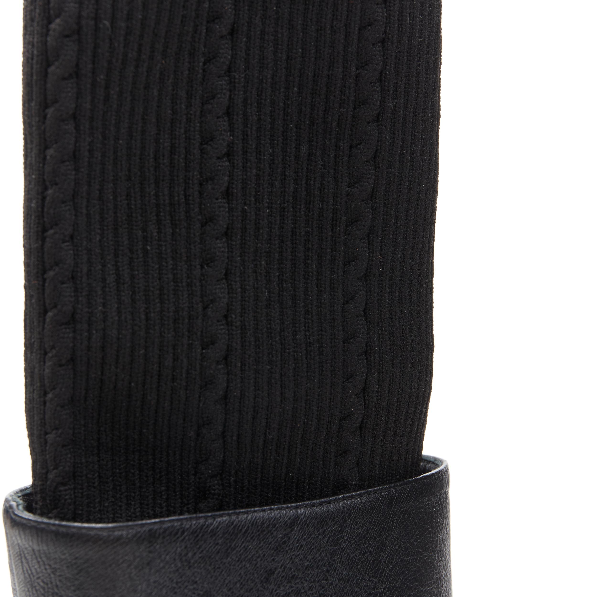 CHANEL black leather round toe CC metal chunky heel ribbed sock bootie EU37.5 4