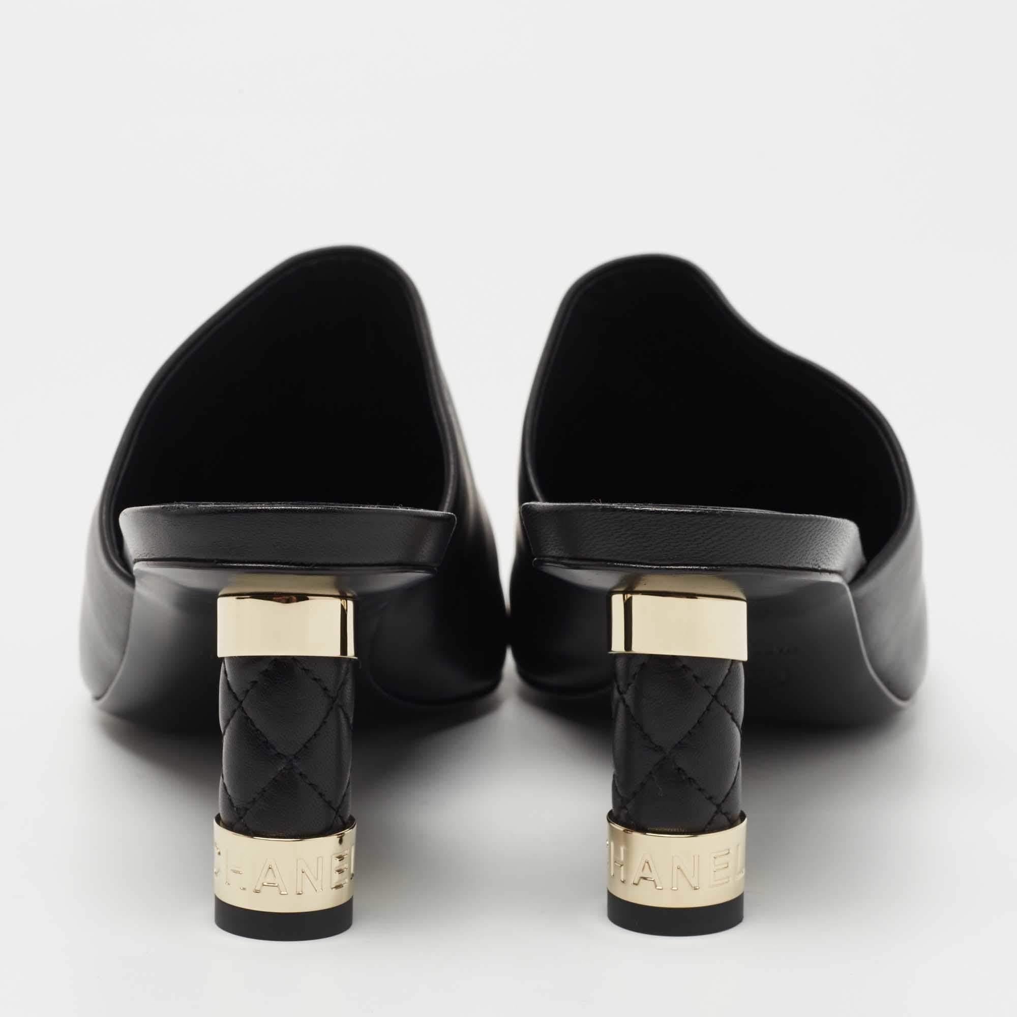 Chanel Black Leather Round Toe Mules Size 39 1