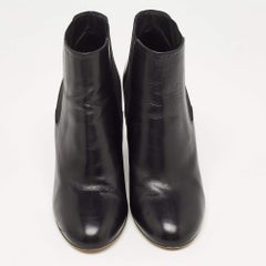 Chanel Black Leather Round Toe Pearl Embellished CC Wedge Boots Size 38