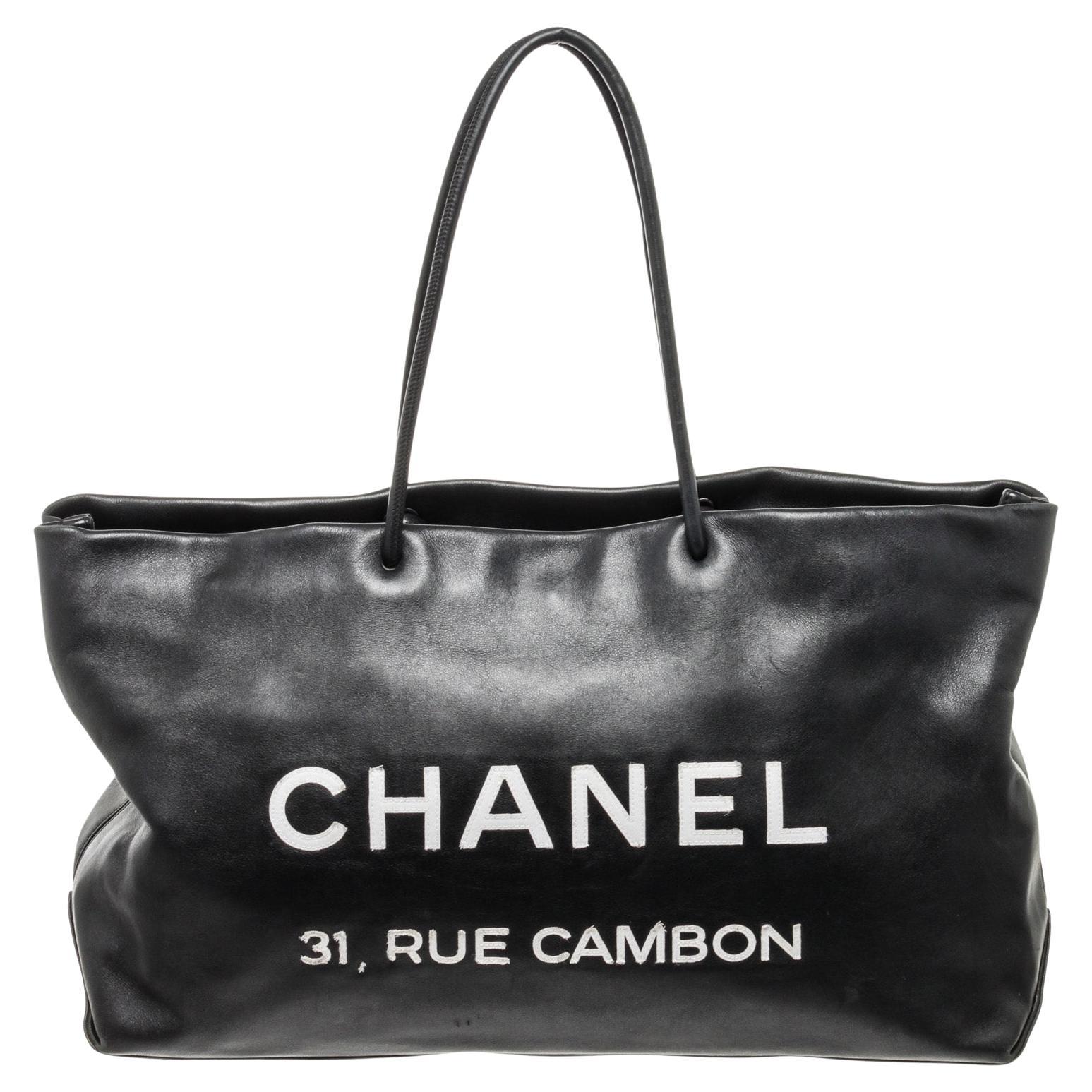 Chanel Black Leather Rue Cambon Tote Bag For Sale