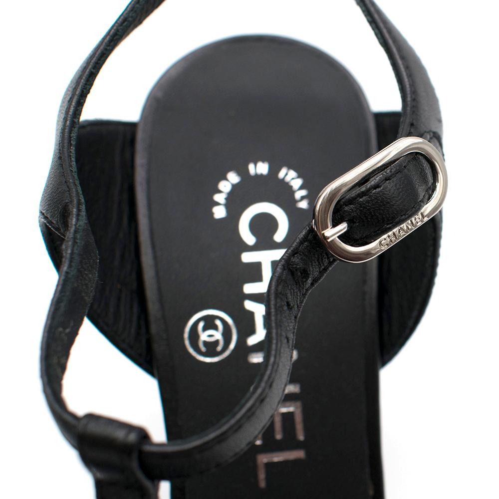 Chanel Black Leather Sandal Heels with Camellia Detail 35.5 4