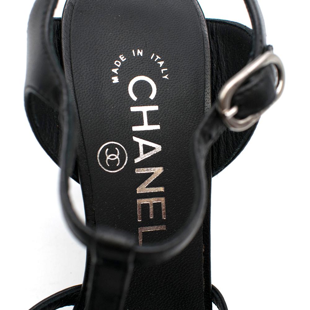 Chanel Black Leather Sandal Heels with Camellia Detail 35.5 3