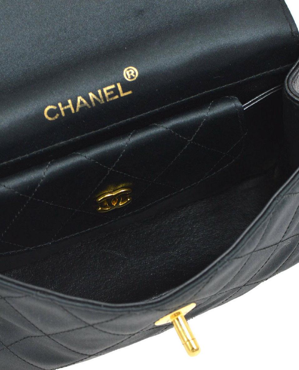 Chanel Black Leather Satin Gold Chain Small Mini Evening Shoulder Flap Bag 1