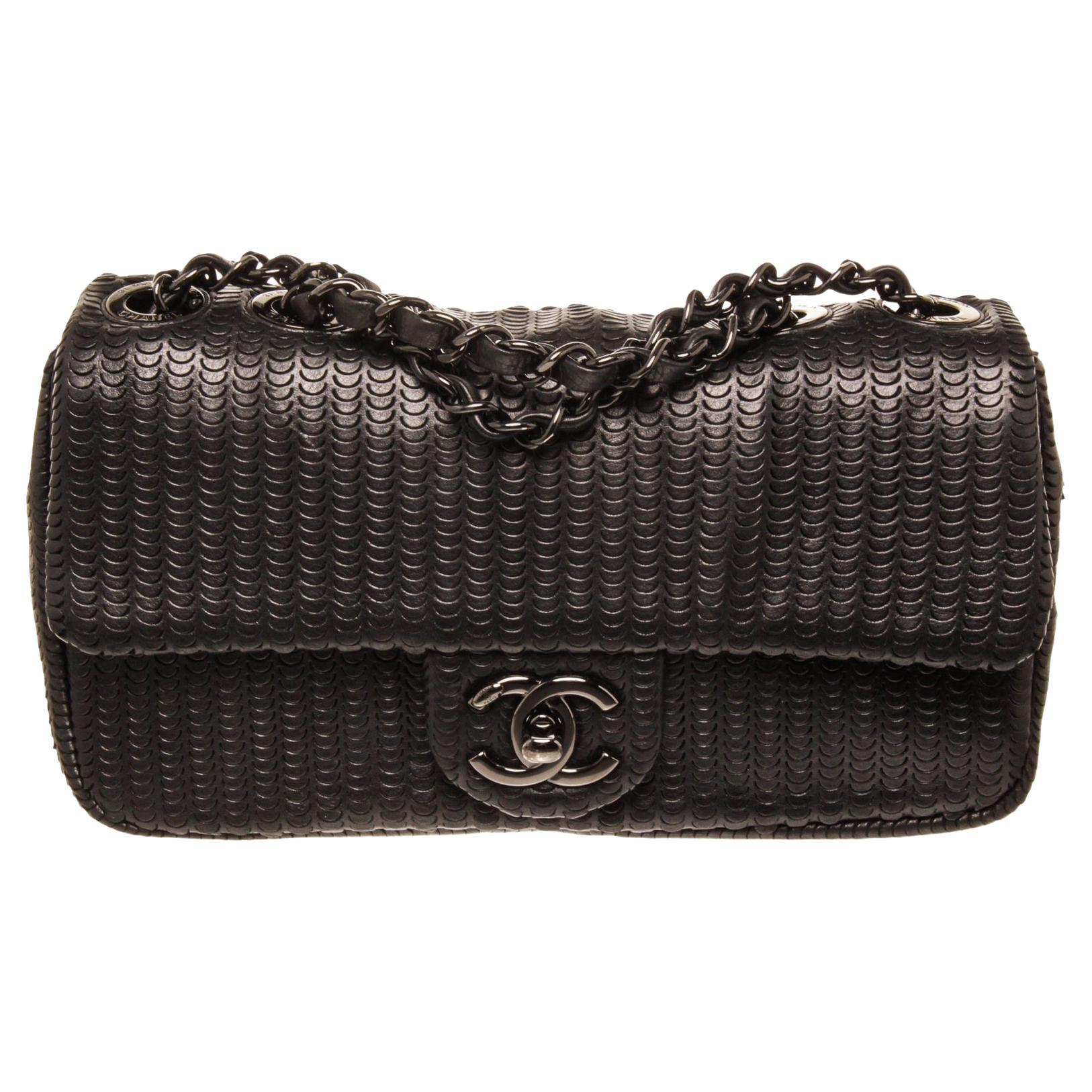 Chanel Black Leather Scallop Classic Shoulder Bag