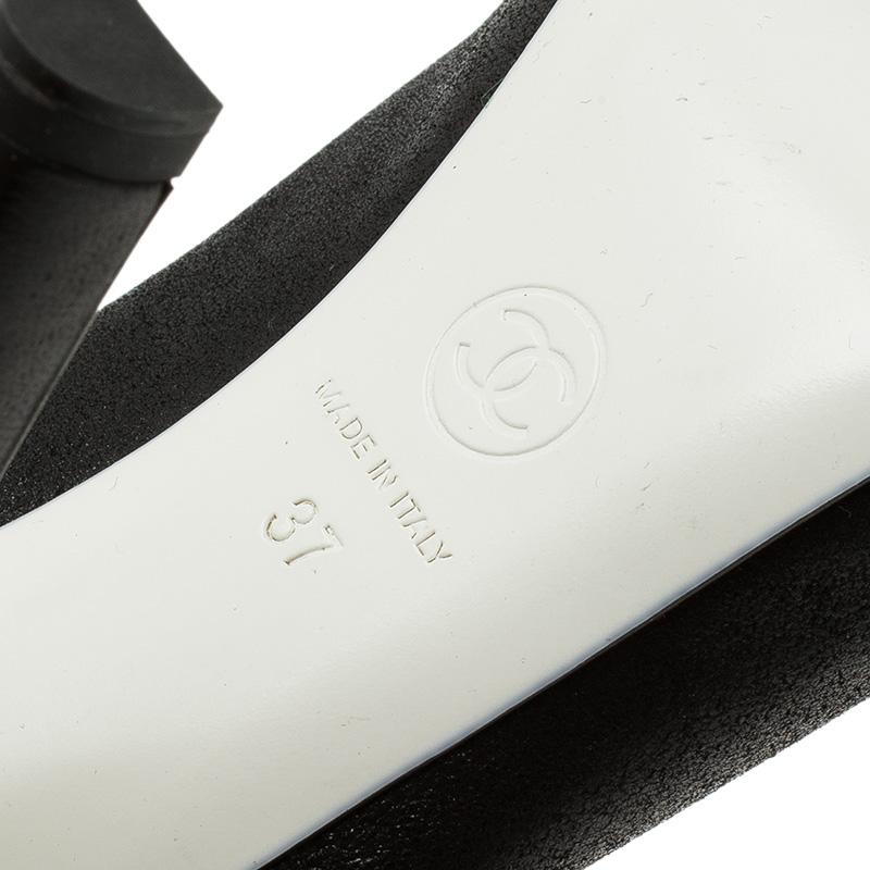 Chanel Black Leather Scrunch String Bow Detail Cap Toe Pumps Size 37 2