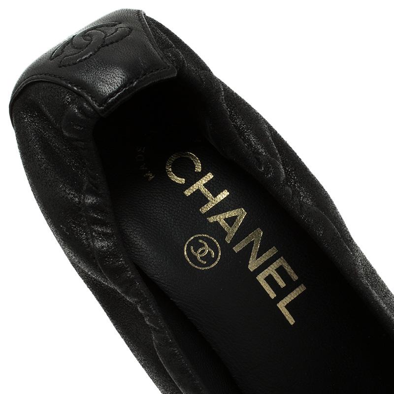Chanel Black Leather Scrunch String Bow Detail Cap Toe Pumps Size 37 3