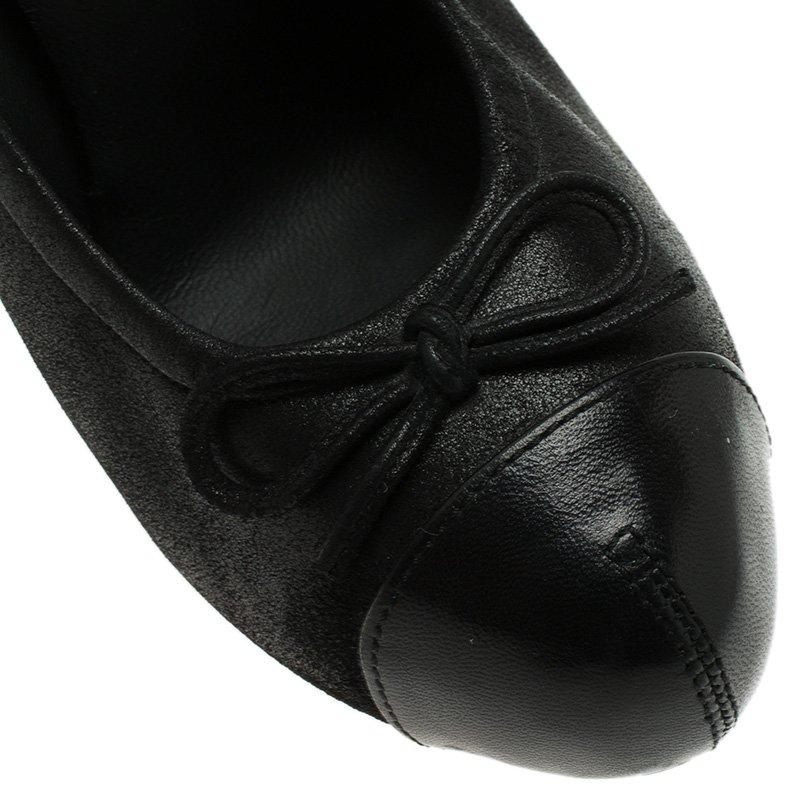Chanel Black Leather Scrunch String Bow Detail Cap Toe Pumps Size 37 5