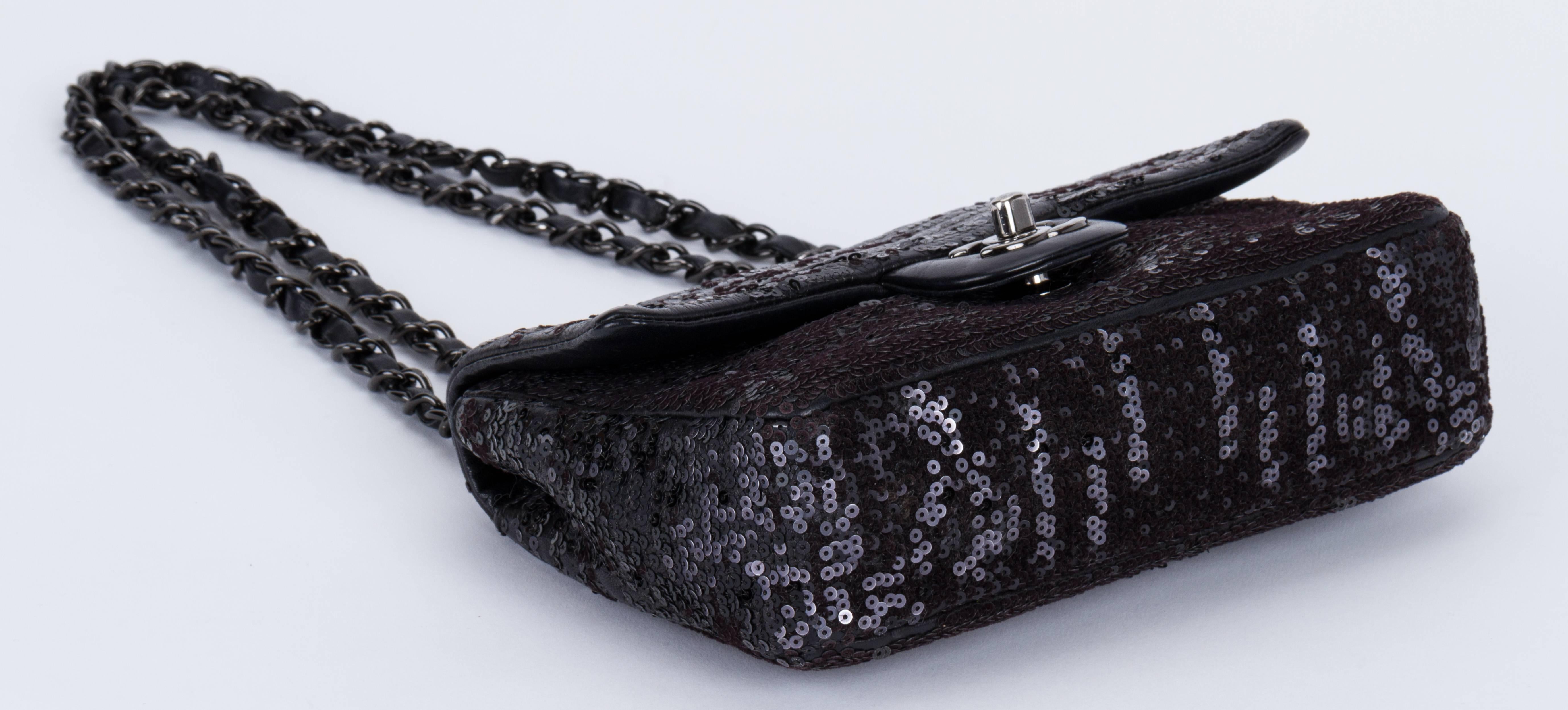 Women's Chanel Black Leather Sequins Handbag