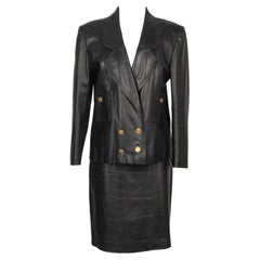Chanel Black Leather Set of Jacket and Skirt
