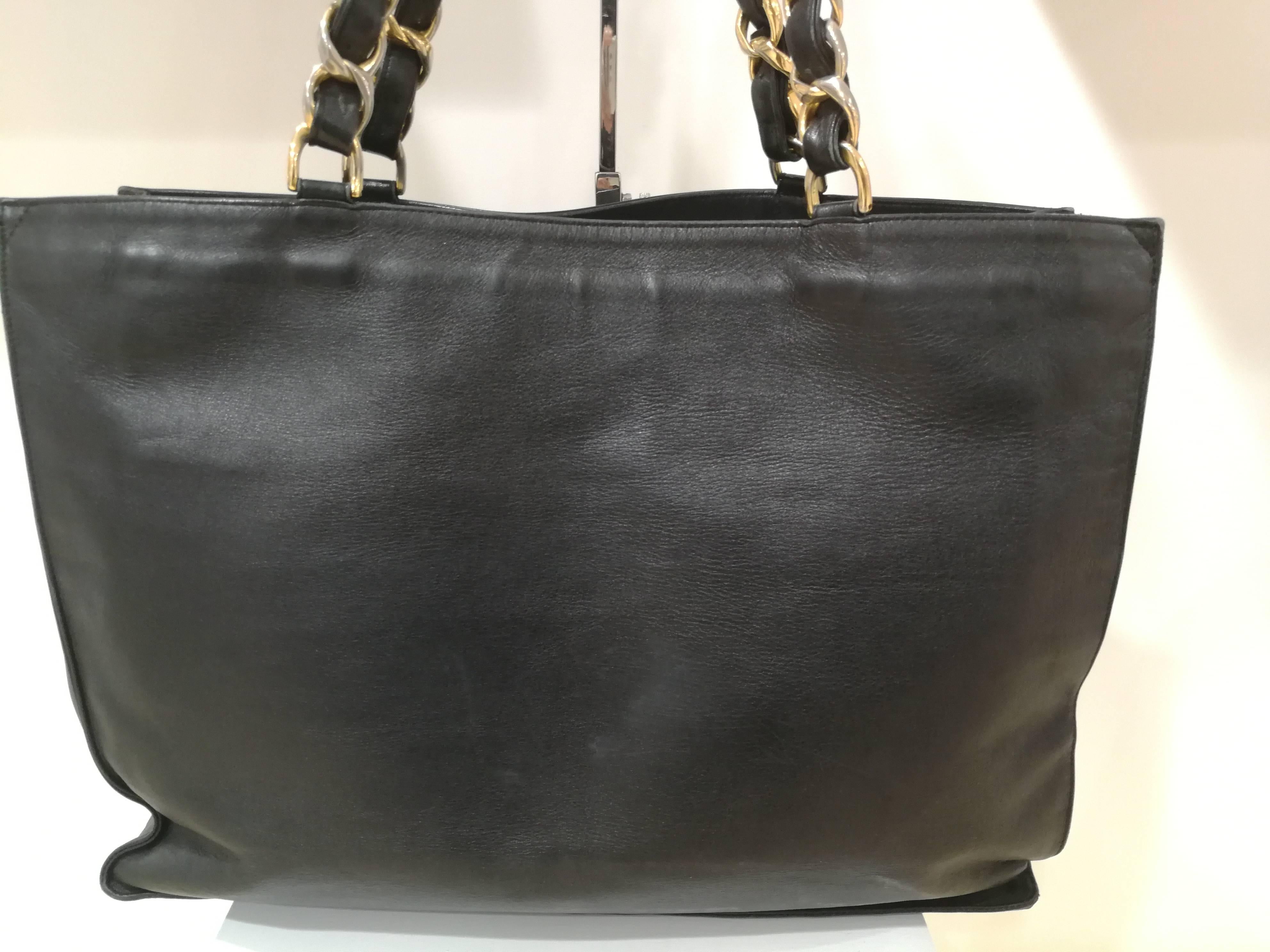 Chanel Black Leather Shopper Bag 1