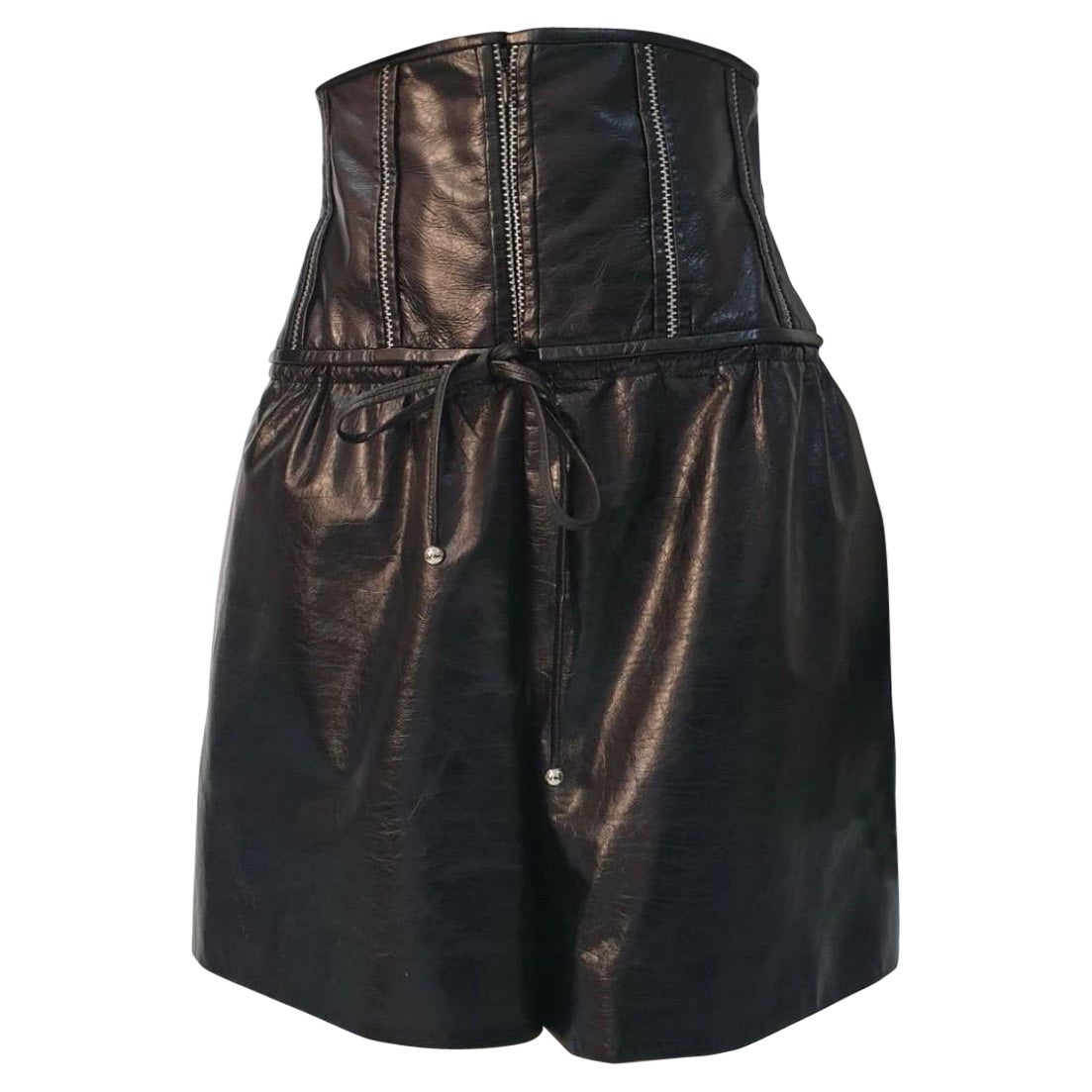 Chanel Short en cuir noir Sz.38