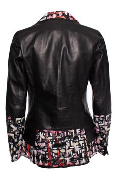 Chanel, black leather silk scarf woven jacket