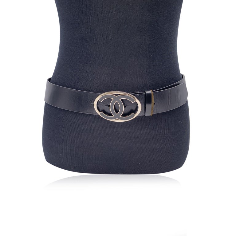 Chanel Black Leather Silver CC Logo Buckle Belt Size 85/34  display picture 1