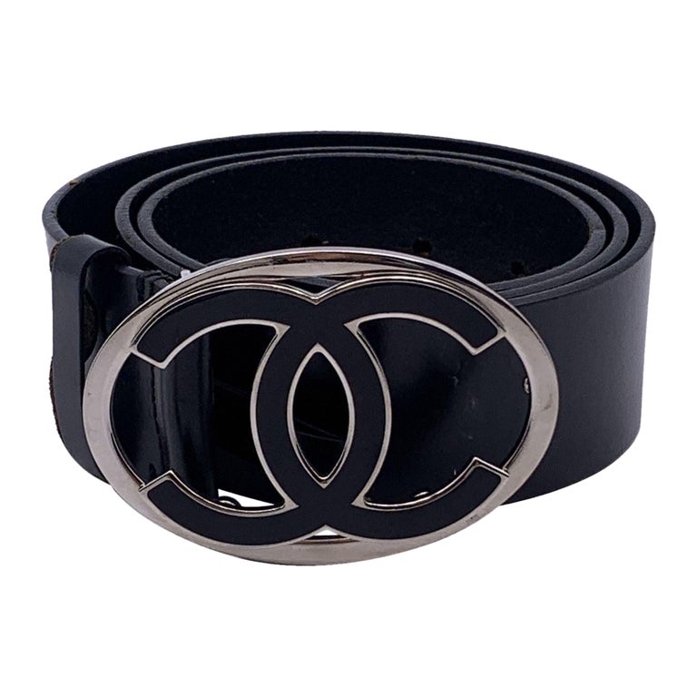 Chanel Black Leather Silver CC Logo Buckle Belt Size 85/34  display picture 2