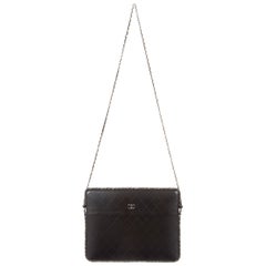 Chanel Black Leather Silver God Chain Travel Shoulder Bag in Box