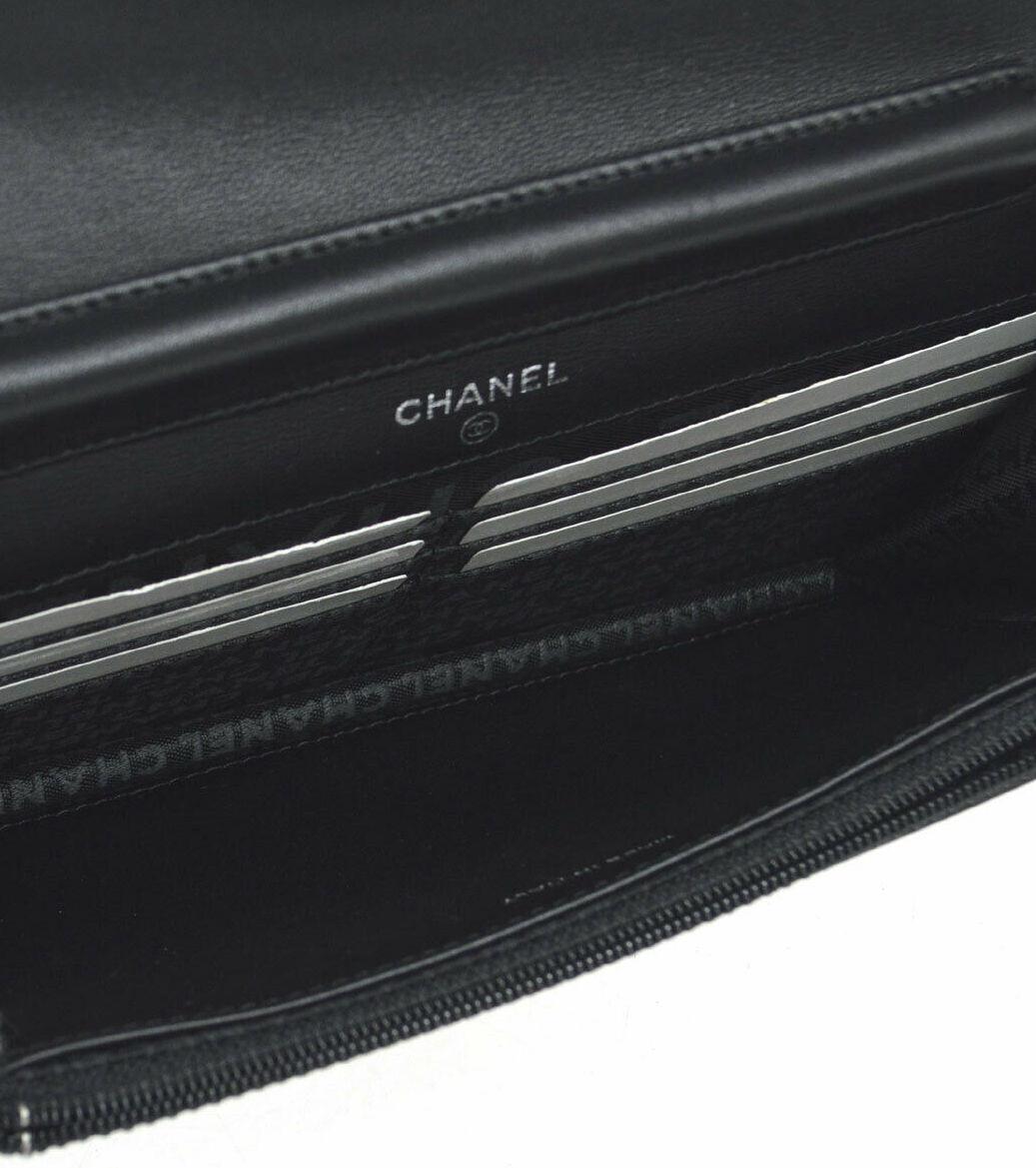 Chanel Black Leather Silver Logo Wallet on Chain Shoulder Flap Bag in Box  2