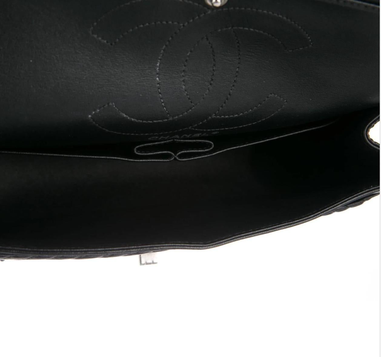 Women's Chanel Black Leather Silver Stud Medium Evening Shoulder Double Flap Bag