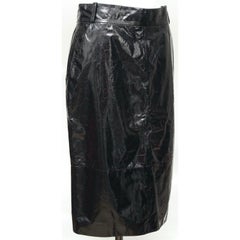 CHANEL Leather Skirt Pencil BLACK Lambskin Vent Rome Gunmetal 2016 Sz 40