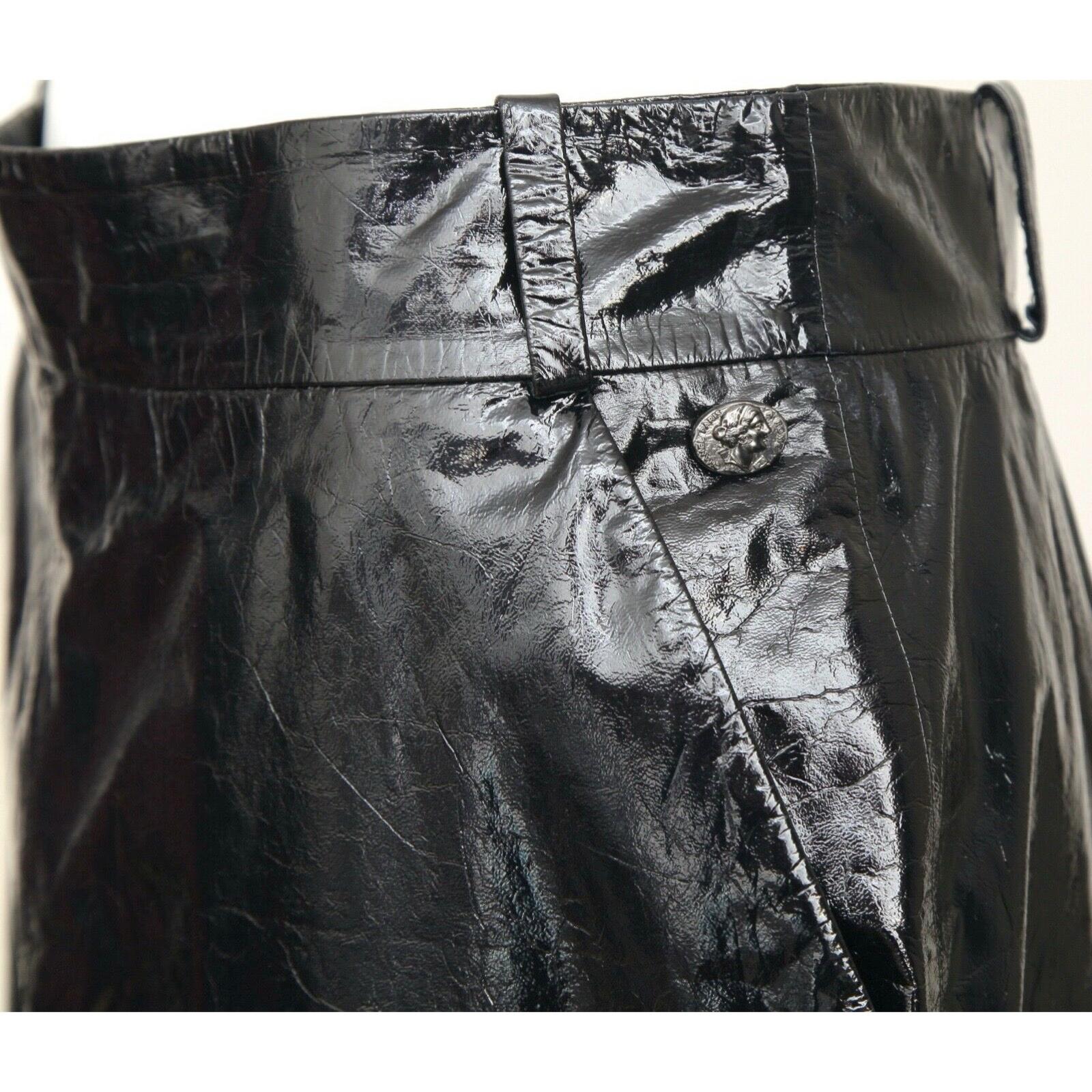 Black CHANEL Leather Skirt Pencil BLACK Lambskin Vent Rome Gunmetal 2016 Sz 40 For Sale