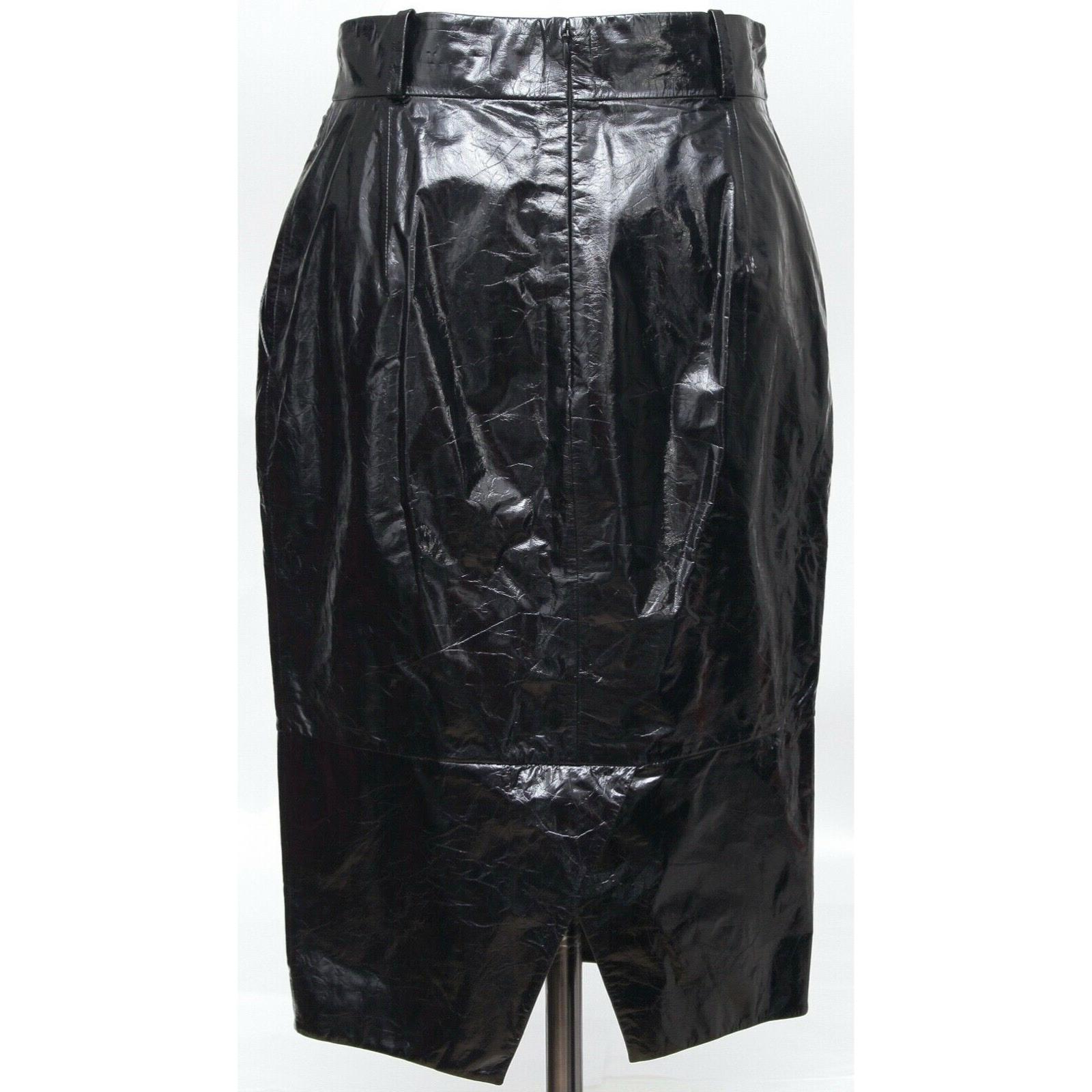 Women's CHANEL Leather Skirt Pencil BLACK Lambskin Vent Rome Gunmetal 2016 Sz 40 For Sale