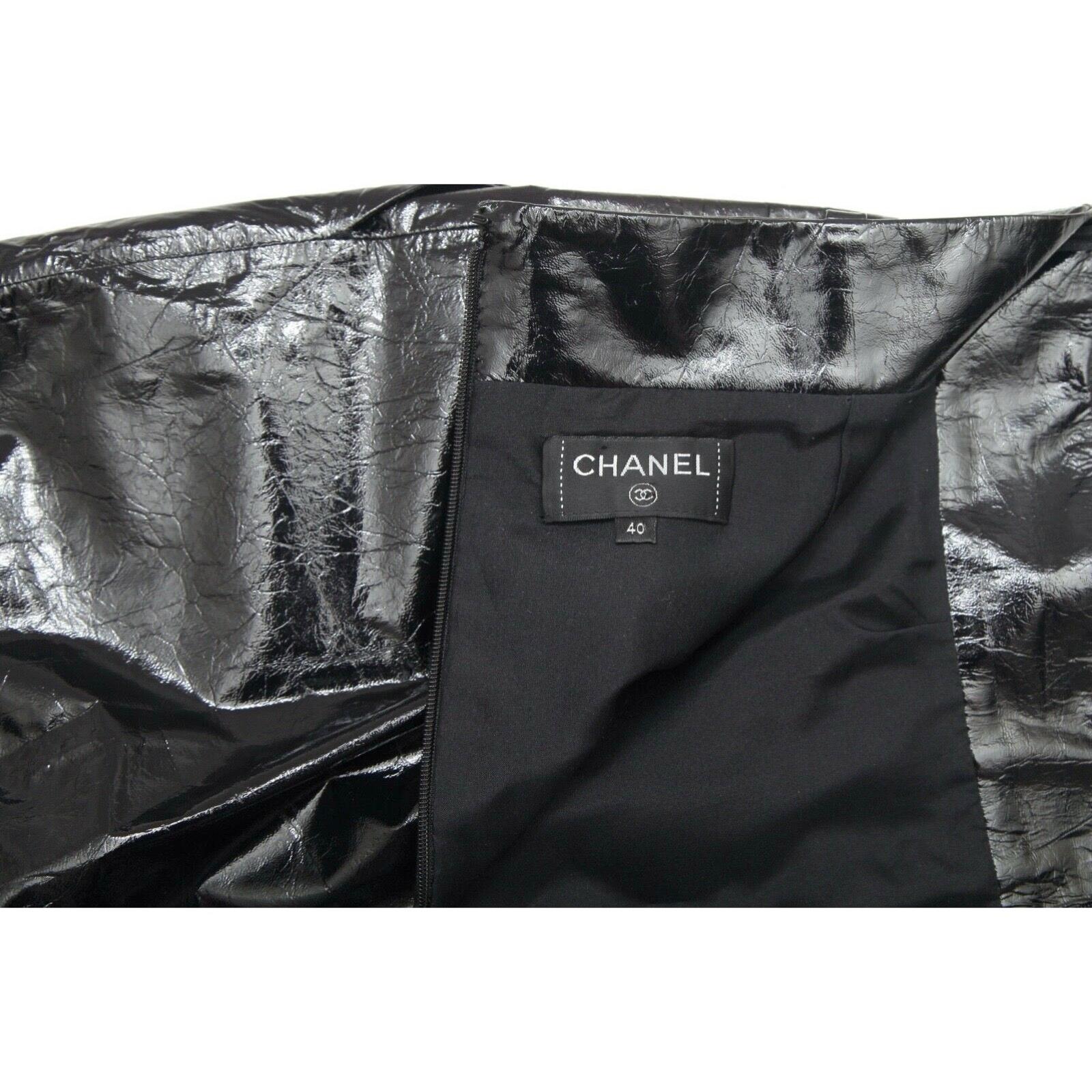 CHANEL Leather Skirt Pencil BLACK Lambskin Vent Rome Gunmetal 2016 Sz 40 For Sale 1