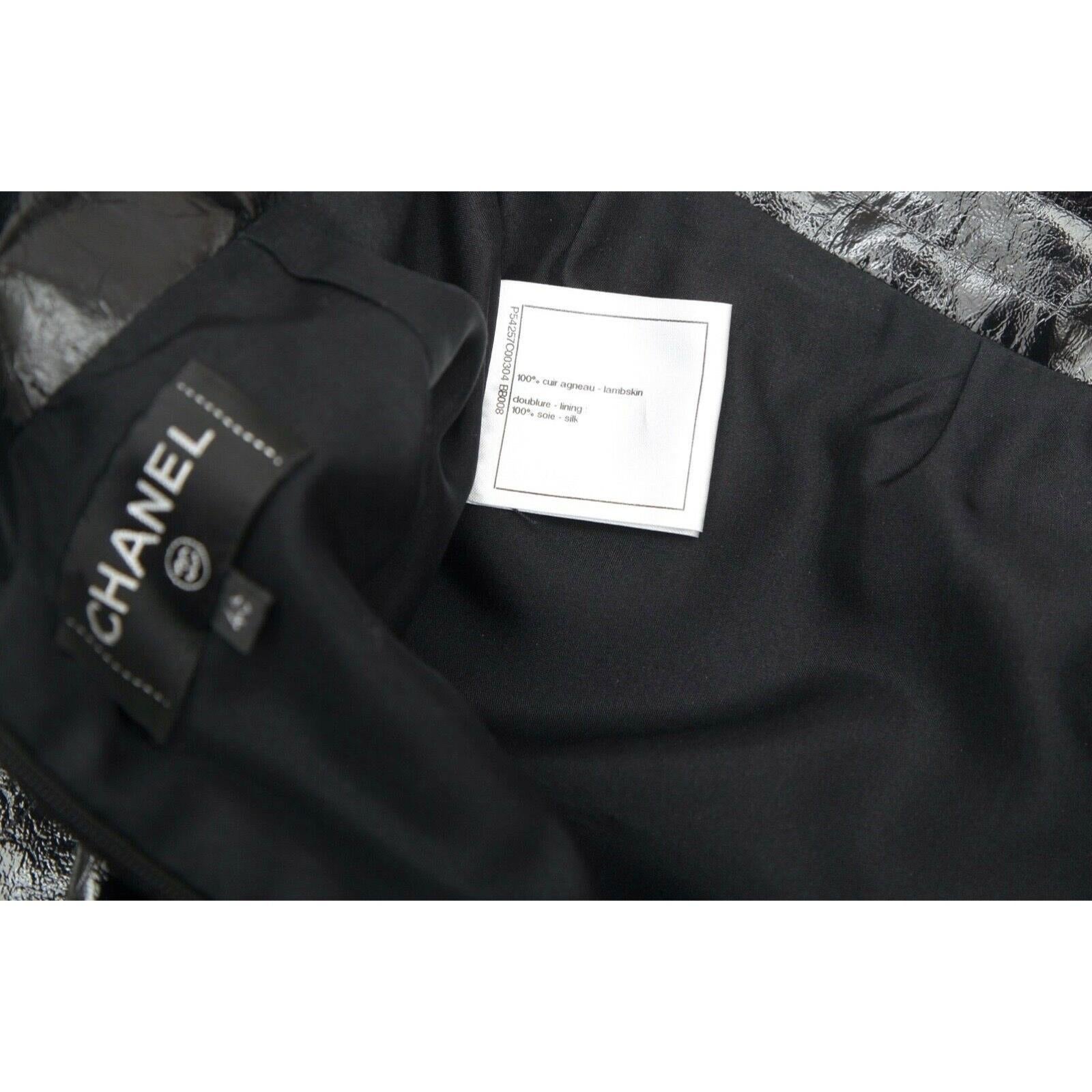 CHANEL Leather Skirt Pencil BLACK Lambskin Vent Rome Gunmetal 2016 Sz 40 For Sale 2