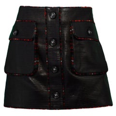 Chanel NWT 2013A Black Leather Skirt w/ Plaid Trim sz 40 rt $5, 935