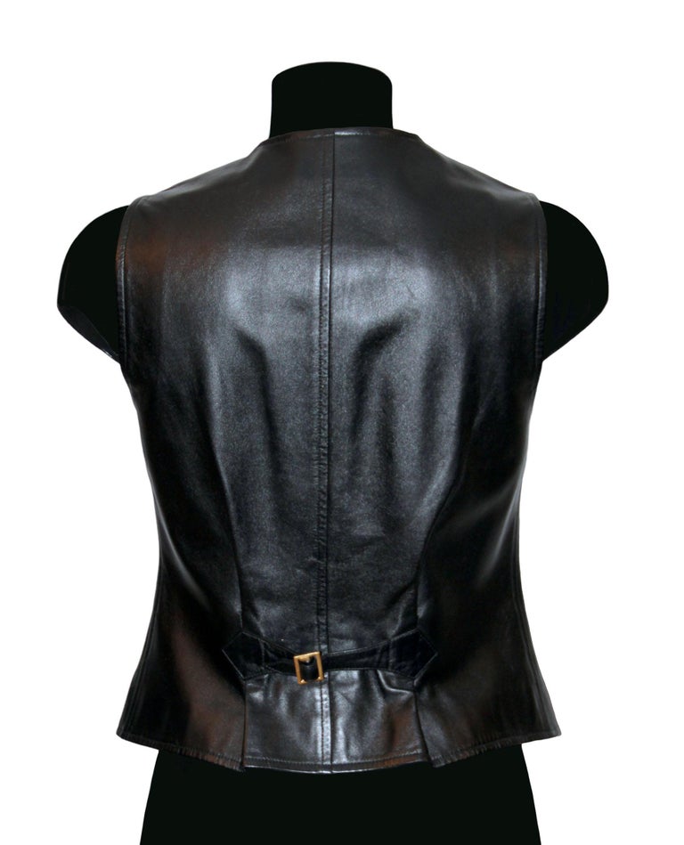 Chanel Black Leather Sleeveless Jacket Vest