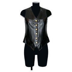 Chanel Black Leather Sleeveless Jacket Vest