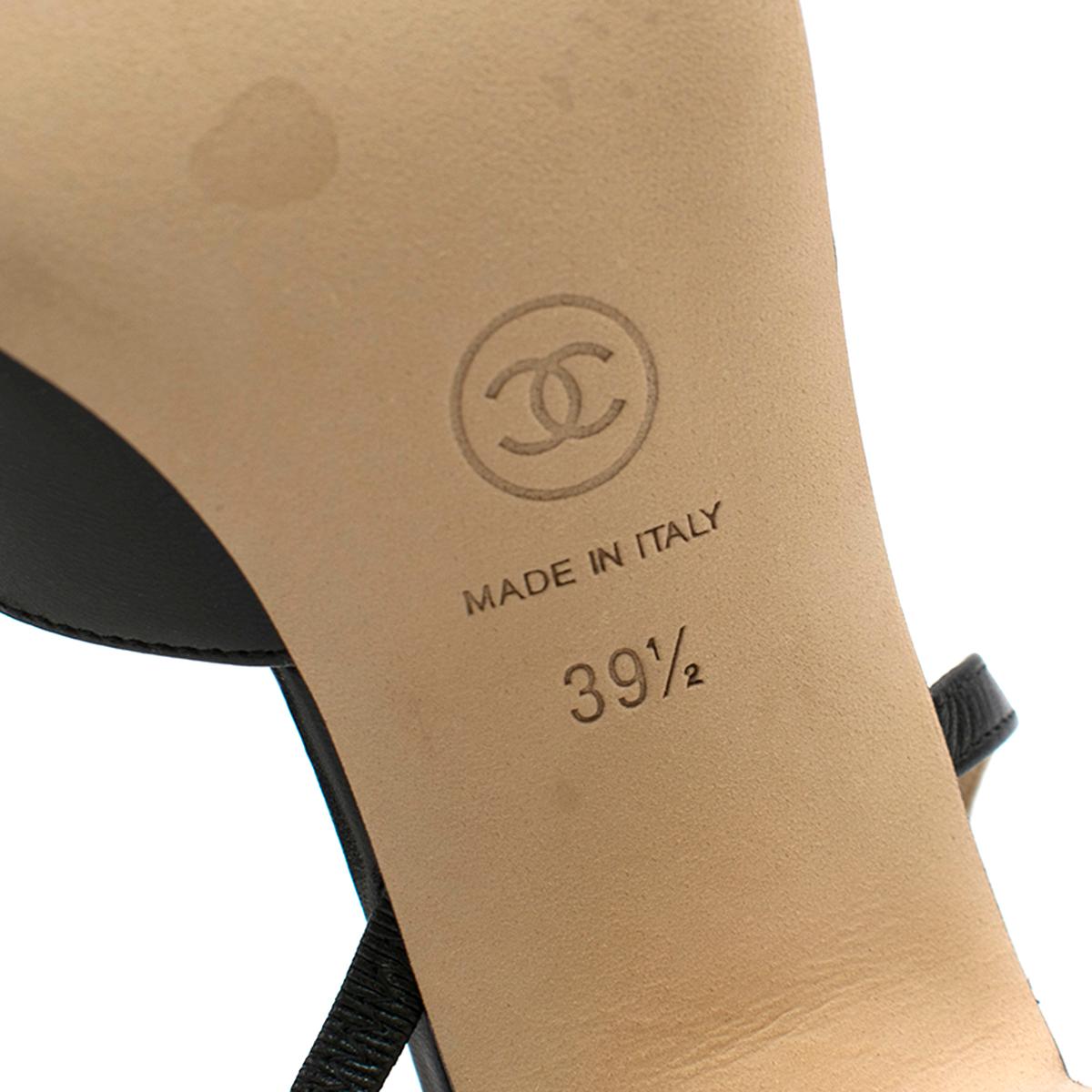 Chanel Black Leather Slingback Block Heels 39.5 3