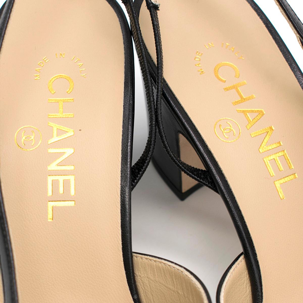 Chanel Black Leather Slingback Block Heels 39.5 1