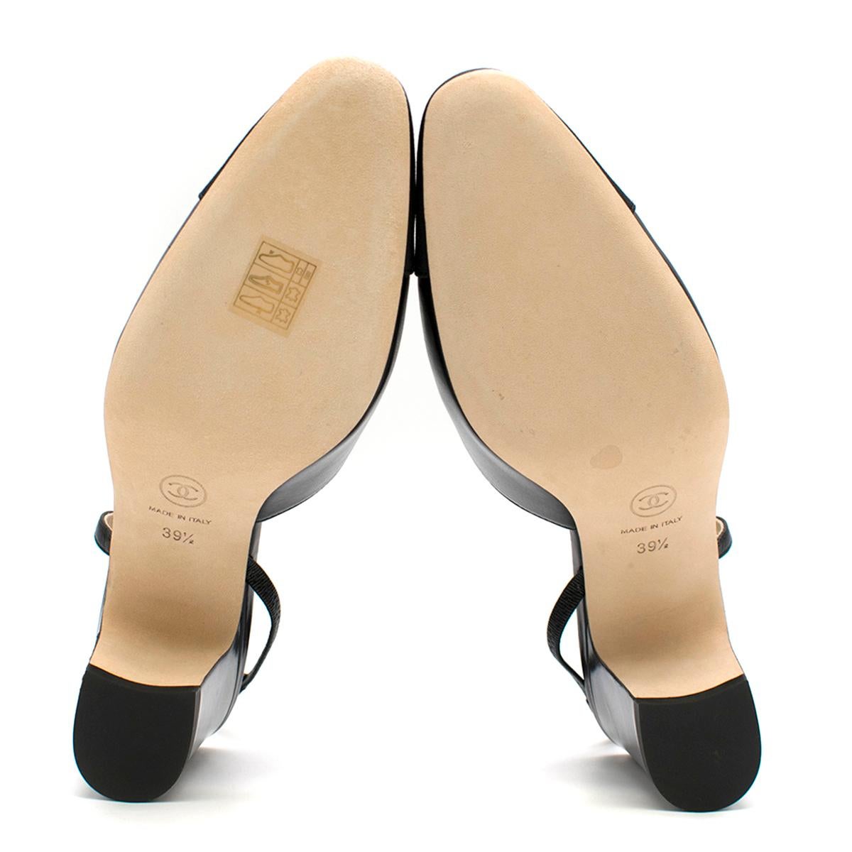 Chanel Black Leather Slingback Block Heels 39.5 2