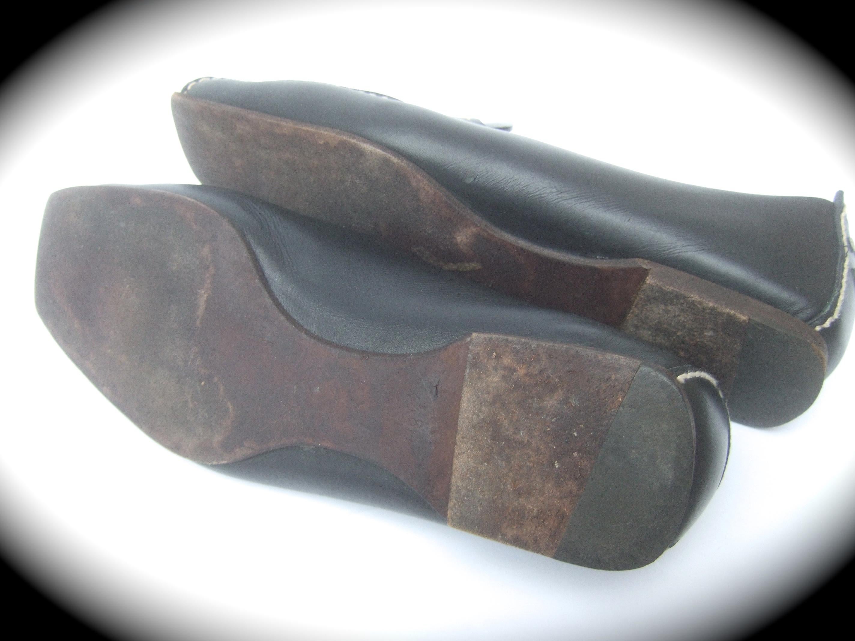 Chanel Black Leather Slip On Italian Low Heel Flats Size 38.5 c 1990s 4