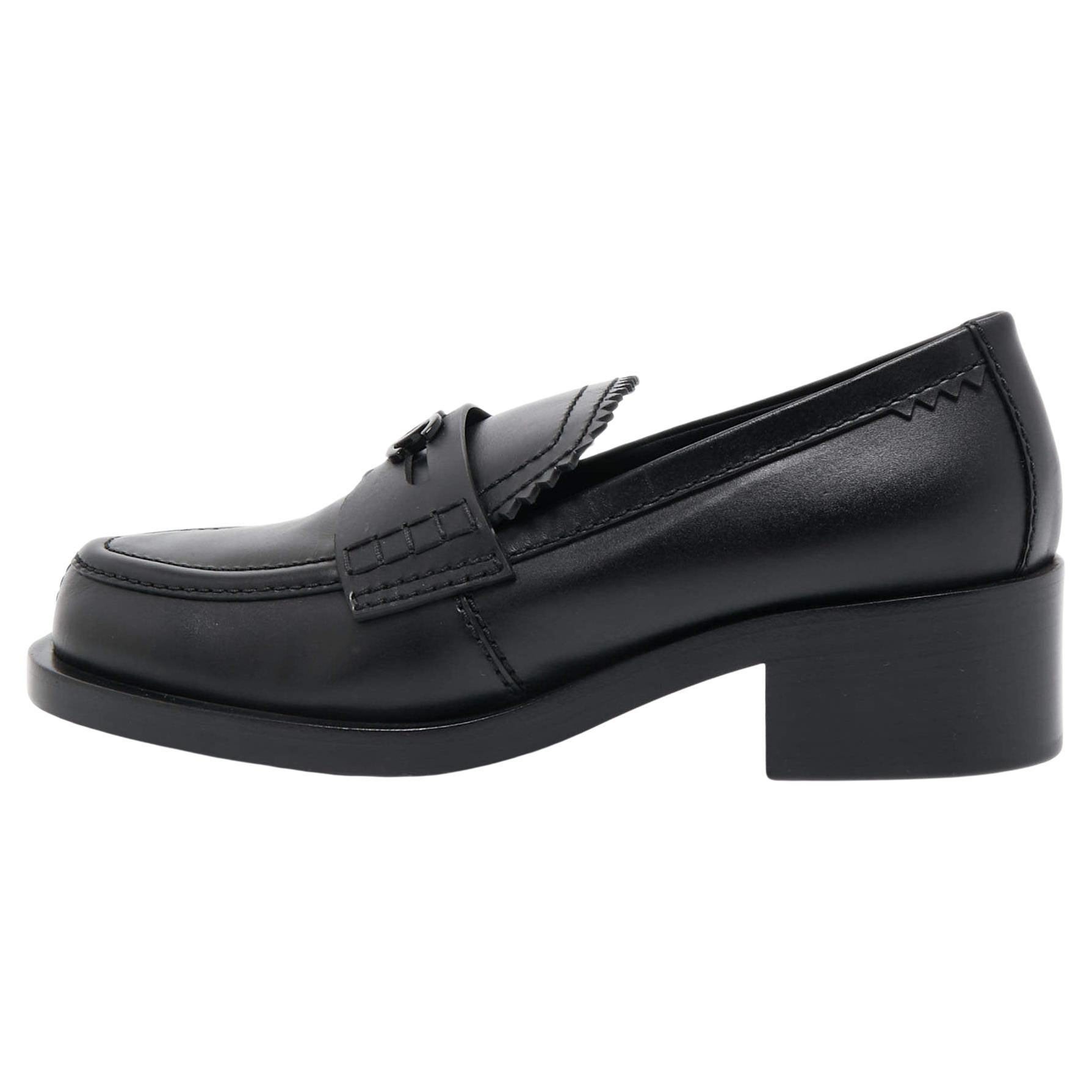 Chanel Black Leather Slip On Loafers Size 38.5