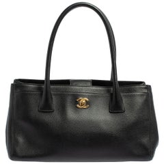 Chanel Black Leather Small Cerf Executive Tote