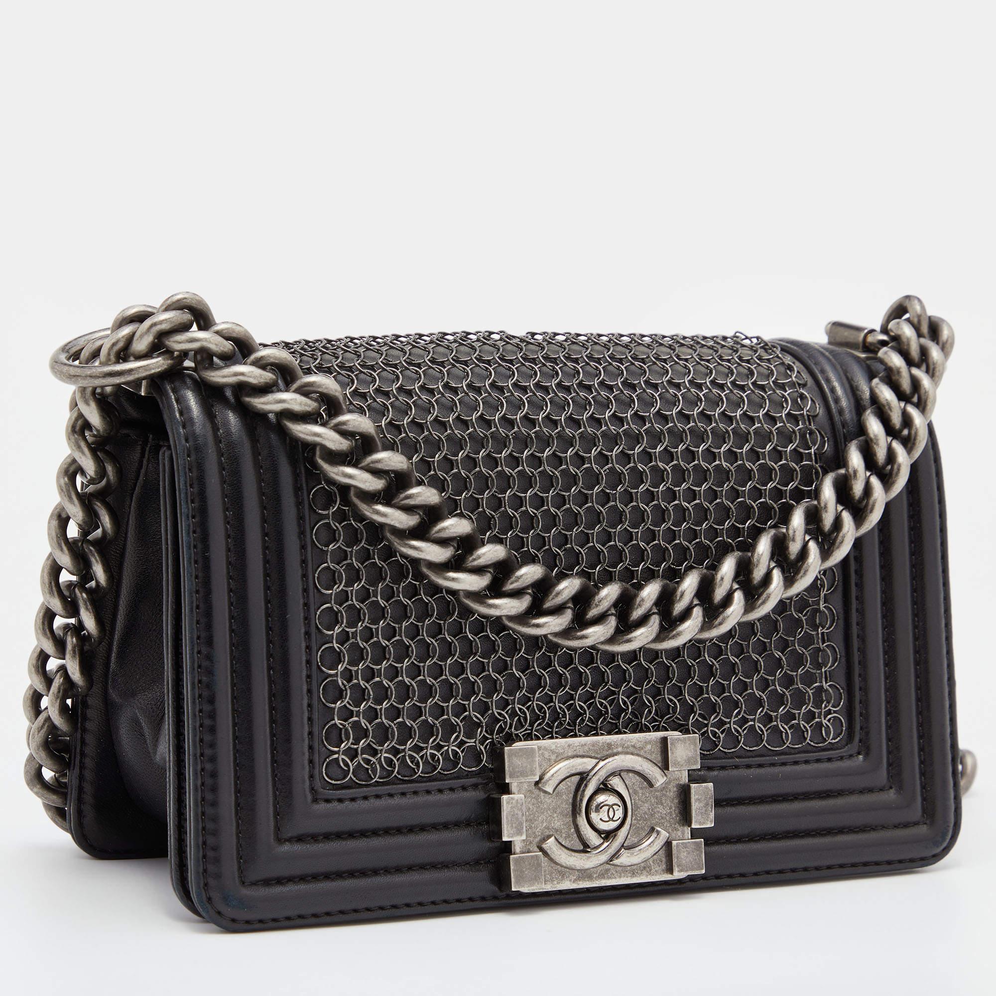 Women's Chanel Black Leather Small Chainmail Boy Flap Bag