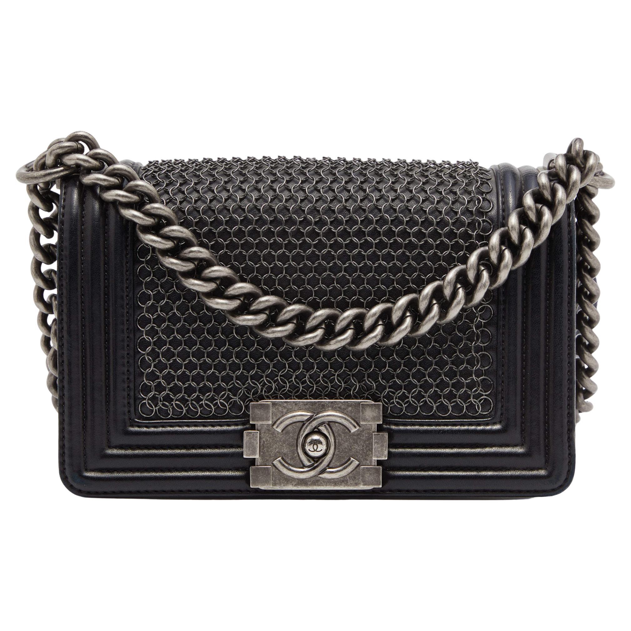 Chanel Black Leather Small Chainmail Boy Flap Bag at 1stDibs