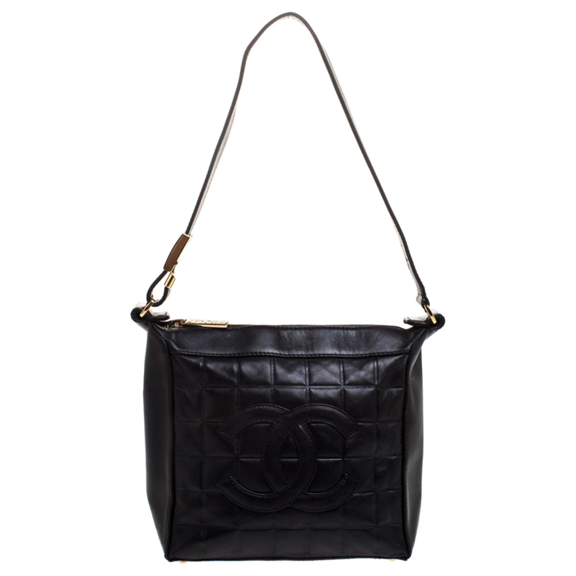 Chanel Black Leather Small Chocolate Bar Shoulder Bag