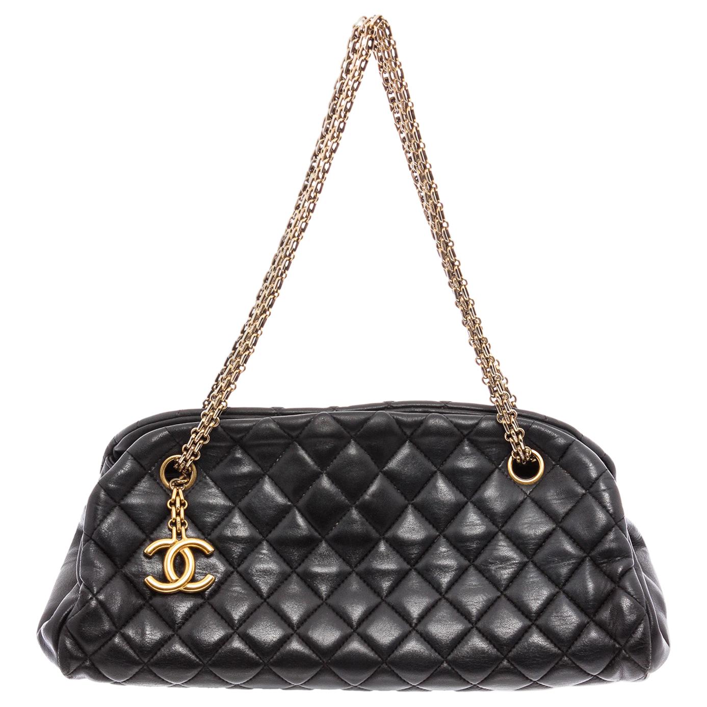 Chanel Black Leather Small Just Mademoiselle Bowling Bag 