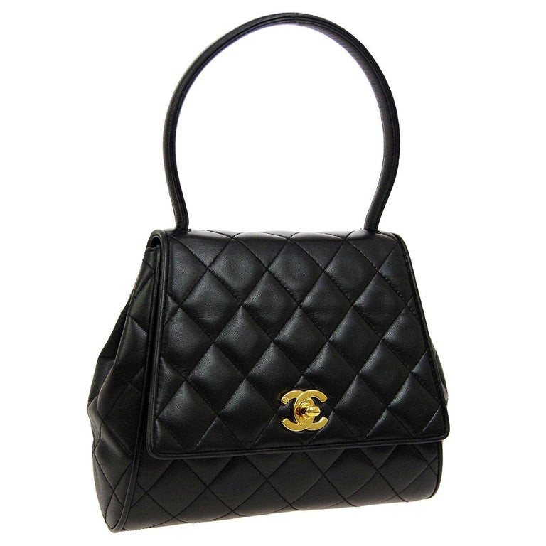 Chanel Black Leather Small Mini Kelly Style Evening Top Handle Satchel