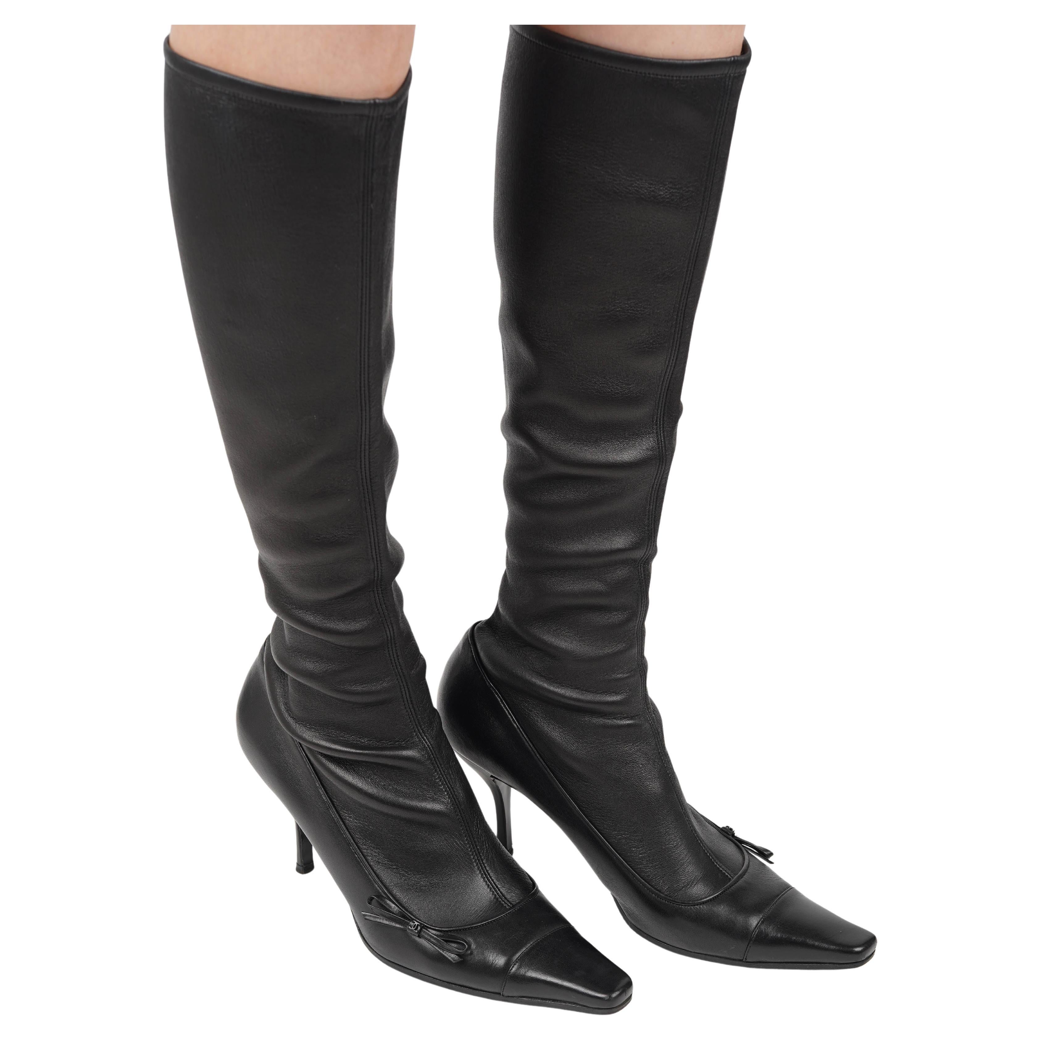 Chanel Black Leather Sock Boots with Stiletto Heel, 2000s en Bueno estado para la venta en Berlin, DE