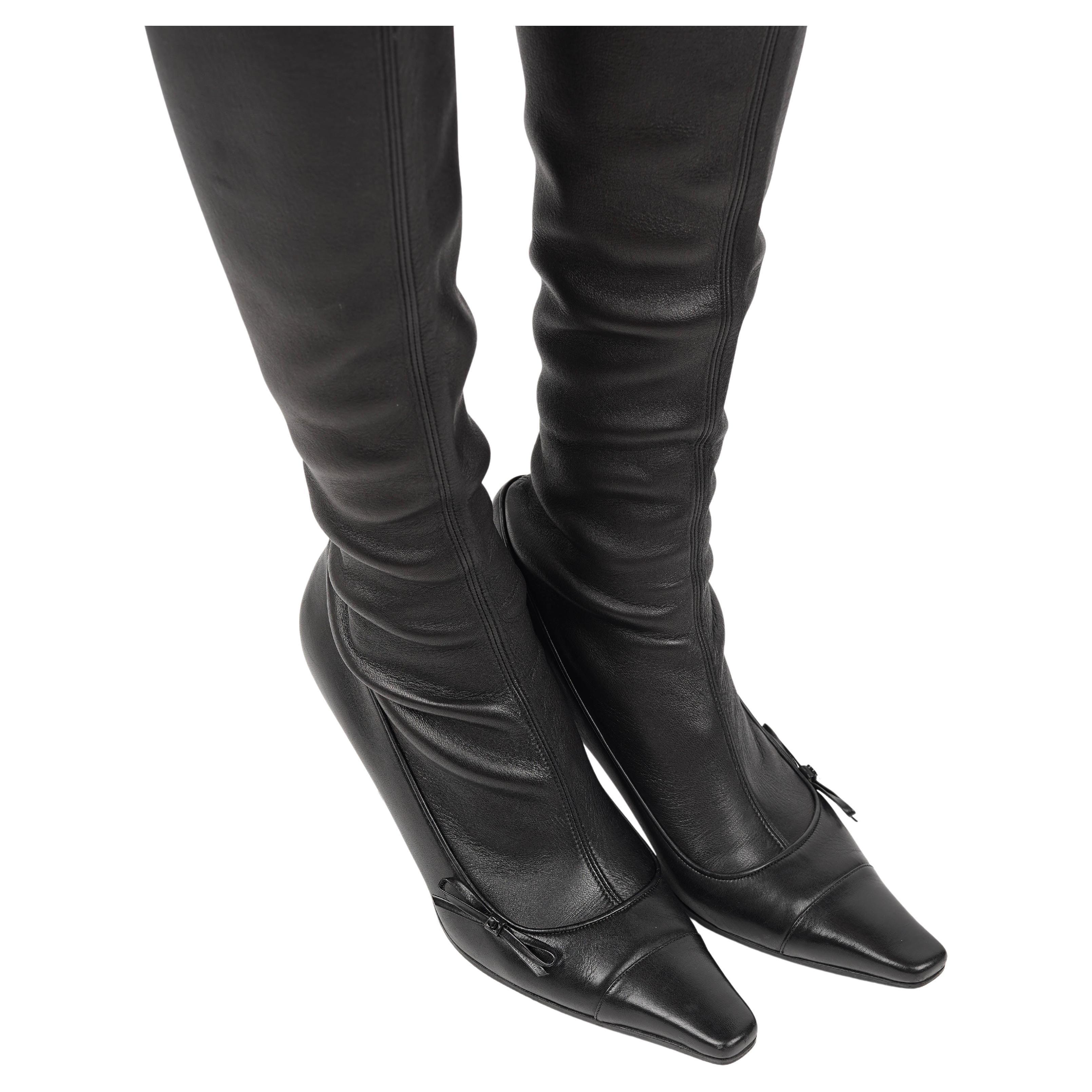 De las mujeres Chanel Black Leather Sock Boots with Stiletto Heel, 2000s en venta
