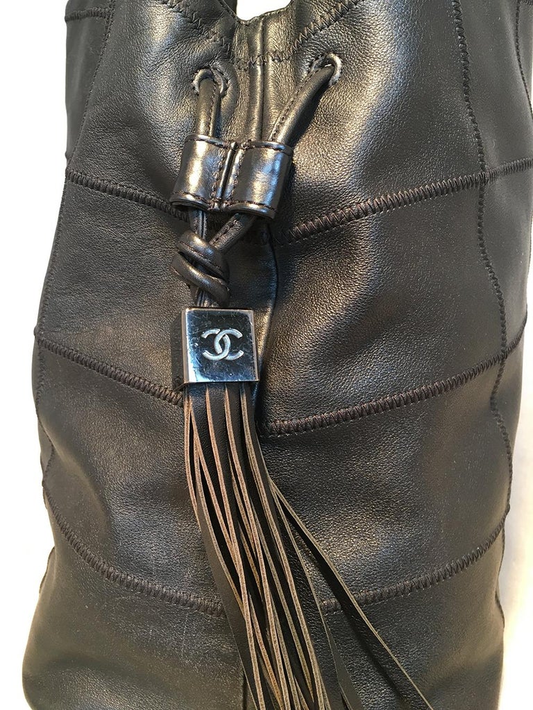 Chanel Black Leather Square Quilted Drawstring Tassel Shoulder Bag For