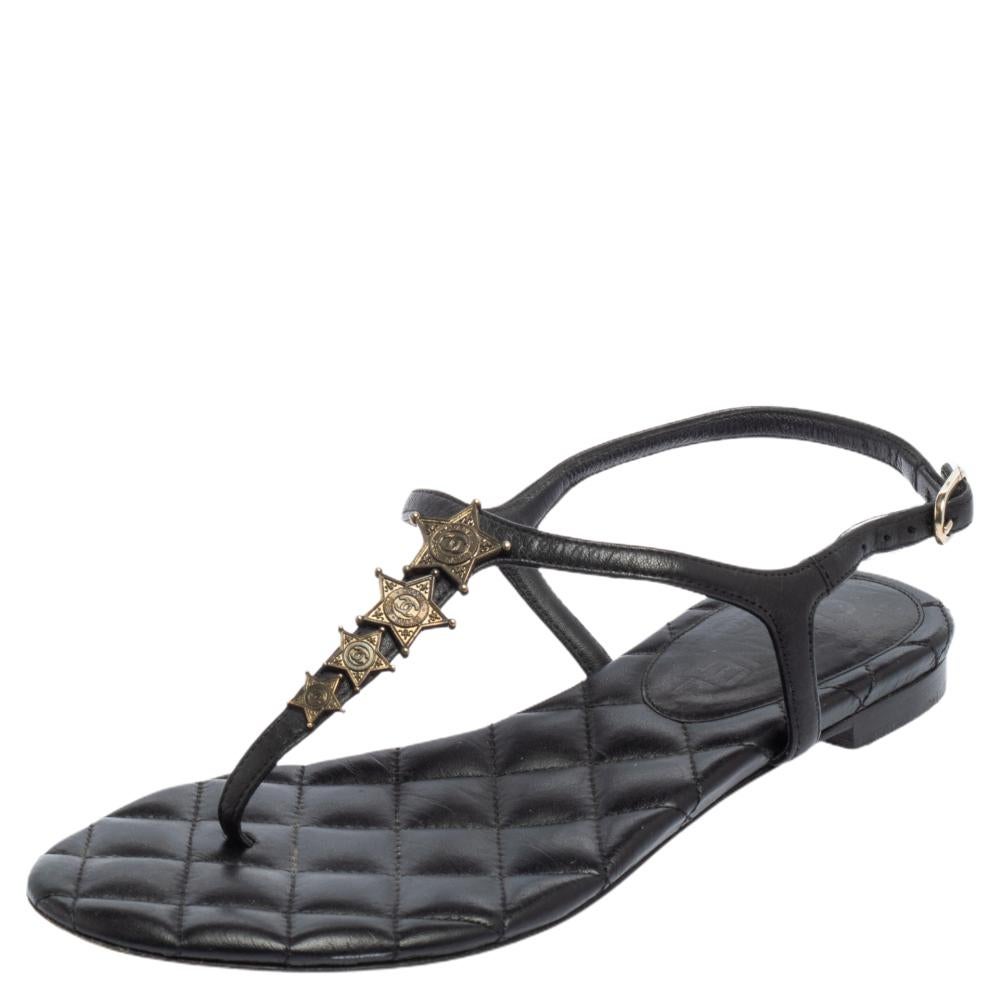 Chanel t sale strap sandals